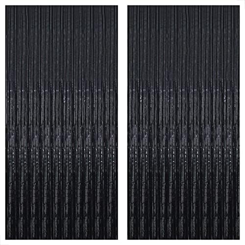 Xtralarge 6.4x8 רגל תפאורה שולית שחורה - חבילה של 4 | וילון שוליים של נייר כסף סגול | רקע טינסל שחור | וילון